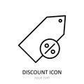 Vector illustration with discount icon. Linear drawing