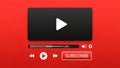 A graphic illustration of a modern video player interface with controls and a prominent red subscribe button on a red background Royalty Free Stock Photo