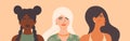 Vector illustration of diversity beauty with three women different ethnic, cultures