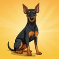 Colorful Cartoon Doberman Pinscher With Bold Shading And Egyptian Iconography