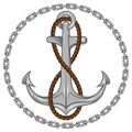 Anchor and rope vector surrounded by chains Royalty Free Stock Photo