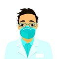 Vector illustration Doctor wearing breathing mask to protect from 2019-nCoV talks about Chinese corona virus ncov. China