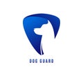 Vector illustration of dog guard with doggy head in negative blue space Royalty Free Stock Photo