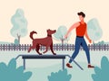 Vector illustration of a dog handler specialist training a dog