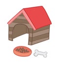 Vector illustration dog kennel, food and bone. Hand drawn