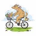 illustration Dog rides a bicycle for a picnic