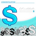Vector illustration. Dollars sign on white and blue background.Celebrate Card Design