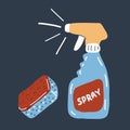 Vector illustration of domestic Tools for cleaning. Cleaning spray and spoonge on dark backround. Royalty Free Stock Photo