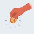 Vector illustration of Donations. Human hand hold coin on white backround. Royalty Free Stock Photo