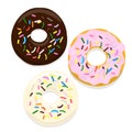 Vector illustration of donuts in chocolate and pink glaze on a white Royalty Free Stock Photo