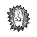 Vector doodle hedgehog with star