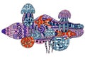 Vector illustration of a doodle marine life Royalty Free Stock Photo
