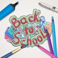 Vector illustration with doodle text back to school with various school supplies Royalty Free Stock Photo