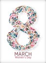 Vector illustration of doodle, zenart, zentangl figure eight with flowers. International Women`s Day March 8. Coloring Royalty Free Stock Photo