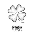 Vector illustration with dotted lucky four leaf clover or shamrock in black isolated on white back. St. Patrick day symbol. Royalty Free Stock Photo