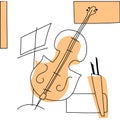 Vector illustration double bass with a bow. Musical instrument abstract contrabass.