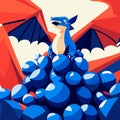 Vector illustration of a dragon sitting on the top of a pile of bats AI generated