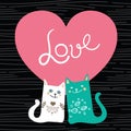 Vector illustration draw character design couple love of cat in valentine day and word love