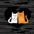 Vector illustration draw character design couple love of cat in valentine day and word love