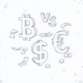 Sign, bitcoin, the dollar against the Euro