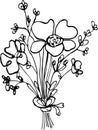 Vector illustration drawn lines bouguet flowers for Mother`s day spring decoration floral flower love card design