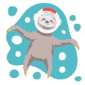 Vector illustration of dreamy happy sloth floating in space