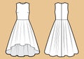 Vector illustration of dress. Front and back. Women`s clothes
