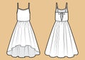 Vector illustration of dress with straps. Front and back. Women`s clothes