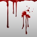 Vector illustration of dripping blood and set of different gore splashes, drops and trail on background