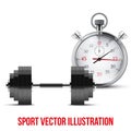 Vector Illustration of dumbbell and stopwatch.