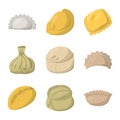 Vector design of dumplings and food logo. Set of dumplings and stuffed vector icon for stock.