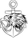 vector illustration of Eagle with Anchor. Monochrome tattoo style.