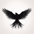 Black silhouette, tattoo of a eagle, bird, crow on white isolated background. Vector Royalty Free Stock Photo