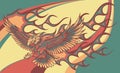 vector illustration of eagle with flames on colored background