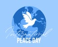 Vector illustration of Earth globe with flying bird dove as a symbol of peace. International Peace Day