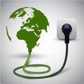 Vector illustration of earth globe with power cable Royalty Free Stock Photo