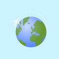 Vector illustration Earth with plane globe with blue backround flat design Royalty Free Stock Photo