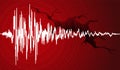 Vector illustration of earthquake curve wave and Earth Crack on red background Royalty Free Stock Photo