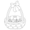 Easter basket with eggs. Vector illustration. Outline on an isolated background. Coloring book for children. Sketch. Holy Easter.