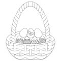 Easter basket with eggs. Vector illustration. Outline on an isolated background. Coloring book for children. Sketch. Holy Easter.