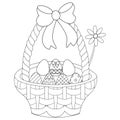 Easter basket with eggs. Chamomile design. Vector illustration. Outline on an isolated background. Coloring book for children. Royalty Free Stock Photo