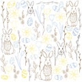 Vector background with Easter Bunny,eggs and flowers