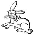 Vector illustration of easter bunny hare cartoon with ribbon black and white