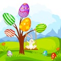 Easter Bunny swinging on Egg Tree Royalty Free Stock Photo