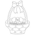 Easter basket with eggs. Vector illustration. Outline on an isolated background. Coloring book for children. Sketch. Holy Easter.