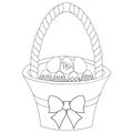 Easter basket with eggs. Vector illustration. Outline on an isolated background. Coloring book for children. Sketch. Holy Easter.