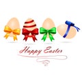 Vector illustration of Easter eggs with colorful bows.