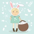 Vector illustration of Easter girl with bunny ears.