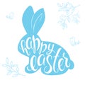 Vector illustration of easter hand lettering. greeting quote in rabbit silhouette