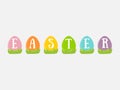 Vector illustration easter. letters inside colored eggs. Postcard template